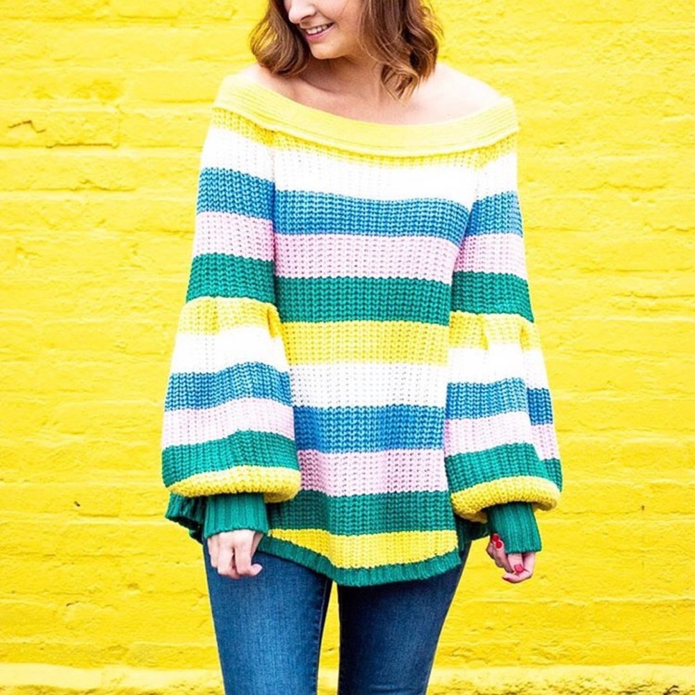 Colorful Striped Off Shoulder Sweater